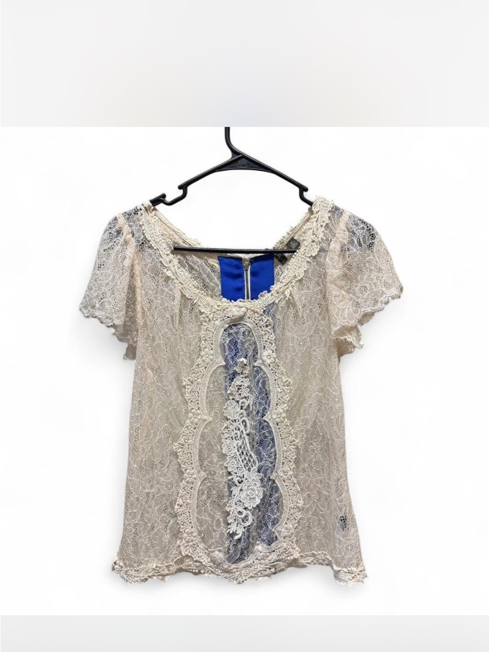 Sz 10 Fei Vintage Cream Lace Top